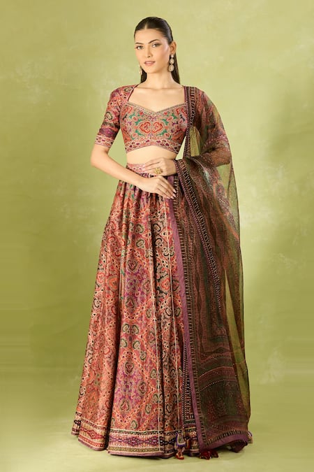 Buy Tarun Tahiliani Multi Color Embroidery Sweetheart Neck Printed Classic Lehenga Set Online at Aza Fashions Buy_Tarun Tahiliani_Multi Color Embroidery Sweetheart Neck Printed Classic Lehenga Set _Online_at_Aza_Fashions