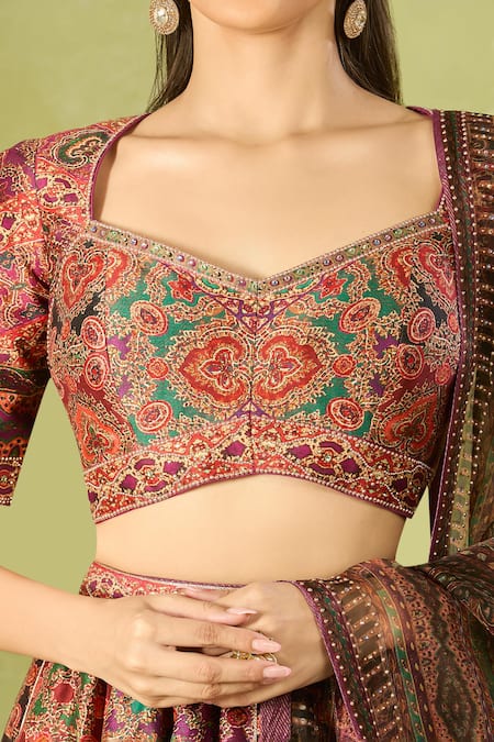 Buy Tarun Tahiliani Multi Color Embroidery Sweetheart Neck Printed Classic Lehenga Set Buy_Tarun Tahiliani_Multi Color Embroidery Sweetheart Neck Printed Classic Lehenga Set