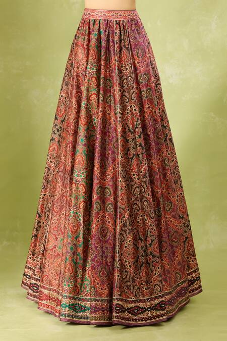 Shop Tarun Tahiliani Multi Color Embroidery Sweetheart Neck Printed Classic Lehenga Set Shop_Tarun Tahiliani_Multi Color Embroidery Sweetheart Neck Printed Classic Lehenga Set