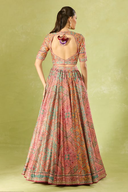 Shop Tarun Tahiliani Multi Color Embroidery, Sequins Square Neck Printed Classic Lehenga Set at Aza Fashions Shop_Tarun Tahiliani_Multi Color Embroidery, Sequins Square Neck Printed Classic Lehenga Set _at_Aza_Fashions