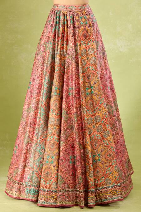 Tarun Tahiliani Multi Color Embroidery, Sequins Square Neck Printed Classic Lehenga Set at Aza Fashions Tarun Tahiliani_Multi Color Embroidery, Sequins Square Neck Printed Classic Lehenga Set _at_Aza_Fashions