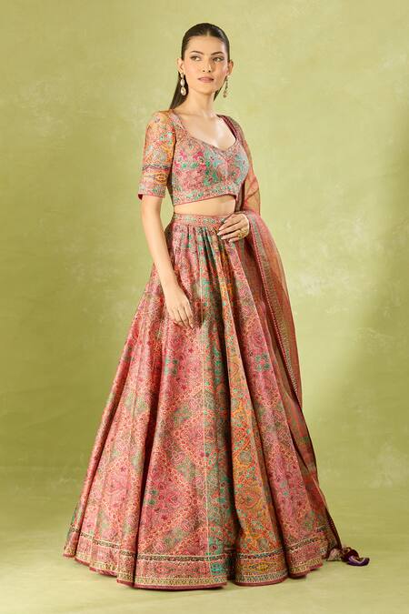 Buy Tarun Tahiliani Multi Color Embroidery, Sequins Square Neck Printed Classic Lehenga Set Buy_Tarun Tahiliani_Multi Color Embroidery, Sequins Square Neck Printed Classic Lehenga Set