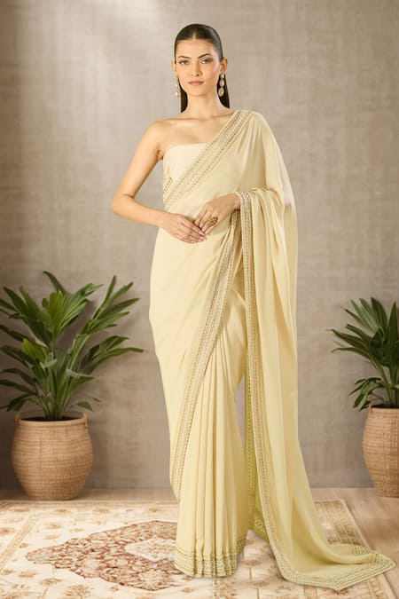 Tarun Tahiliani Ivory Beads Classic Saree Set 