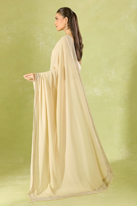 Tarun Tahiliani Ivory Beads Classic Saree Set at Aza Fashions Tarun Tahiliani_Ivory Beads Classic Saree Set _at_Aza_Fashions