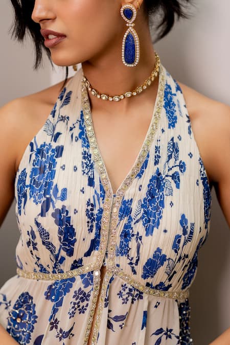 Buy Paulmi And Harsh Blue Georgette, Shantoon Sequins And Ivory Printed Designer Tunic & Palazzo Set Online at Aza Fashions Buy_Paulmi And Harsh_Blue Georgette, Shantoon Sequins And Ivory Printed Designer Tunic & Palazzo Set _Online_at_Aza_Fashions