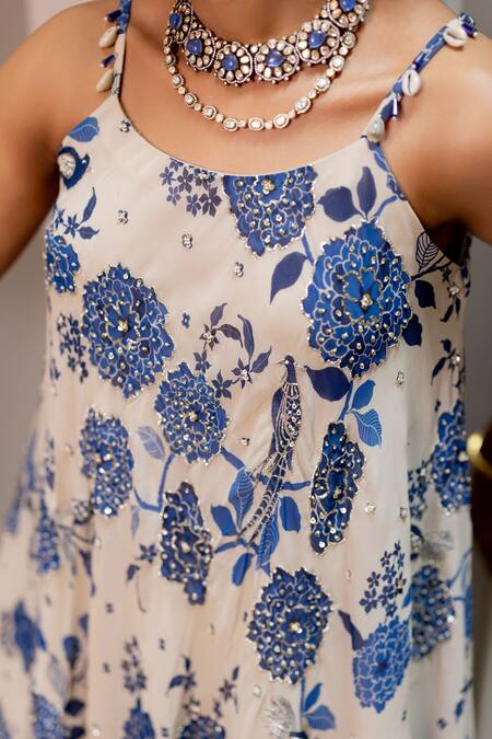 Shop Paulmi And Harsh Blue Georgette Embroidery, Sequins Round Neck Floral Tunic And Palazzo Set Online at Aza Fashions Shop_Paulmi And Harsh_Blue Georgette Embroidery, Sequins Round Neck Floral Tunic And Palazzo Set _Online_at_Aza_Fashions