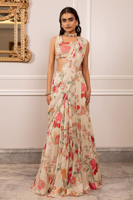 Paulmi And Harsh Floral Print Pre-Draped Saree Set 