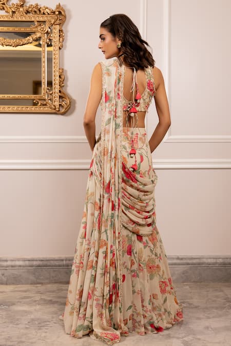 Paulmi And Harsh Floral Print Pre-Draped Saree Set 