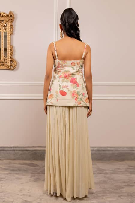 Paulmi And Harsh Floral Embroidered Georgette Kurta Palazzo Set 