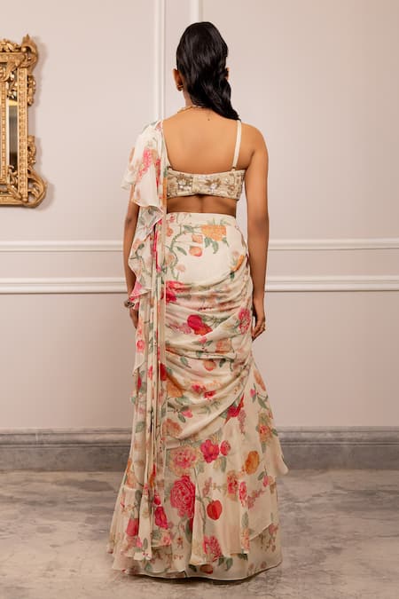 Paulmi And Harsh Floral Print Pre-Draped Saree Set 