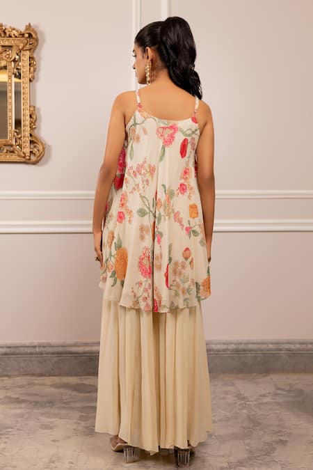 Paulmi And Harsh Floral Printed Georgette Tunic & Palazzo Set 