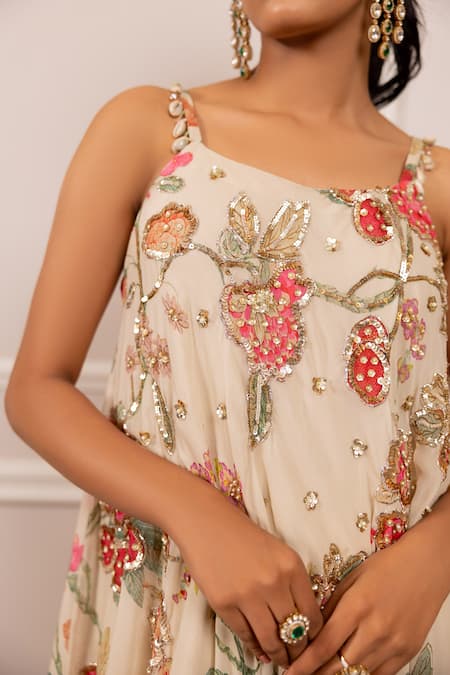 Buy_Paulmi And Harsh_Beige Georgette Sequins, Embroidery Floral Printed Tunic And Palazzo Set _Online_at_Aza_Fashions