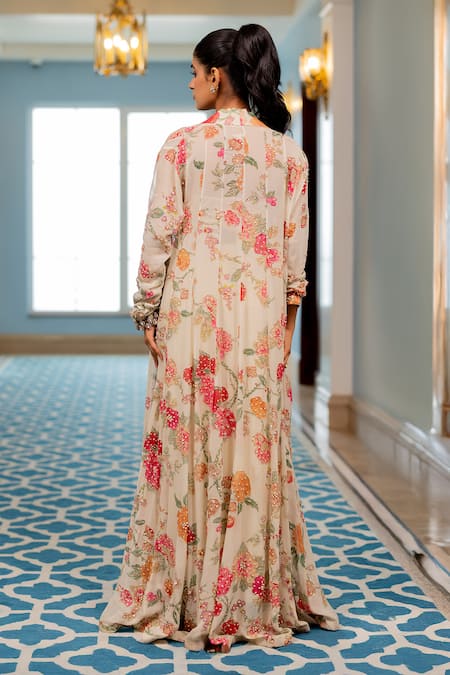 Paulmi And Harsh Floral Printed Georgette Jacket Set 