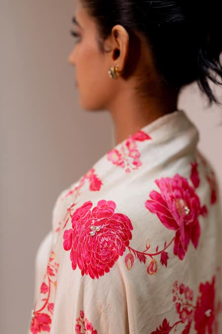 Paulmi And Harsh_Cream Chanderi, Shantoon, Chinon, Silk Embroidery Round Neck Floral Anarkali Set _Online_at_Aza_Fashions