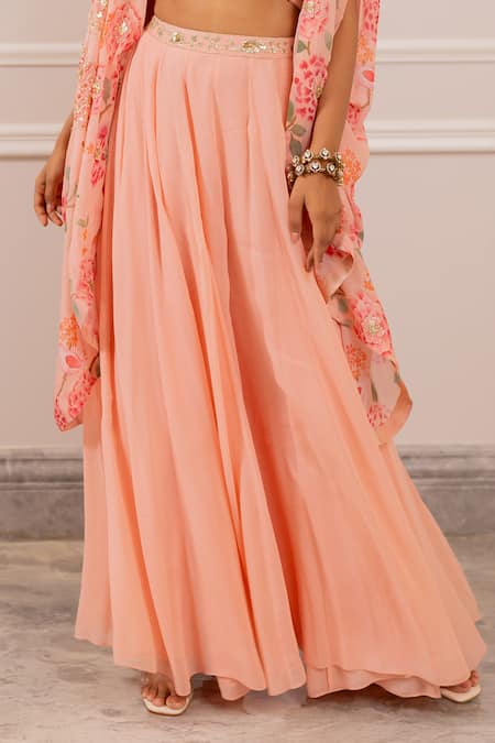 Paulmi And Harsh Pink Georgette Embroidery, Sequins Round Neck Floral Jacket Set Online at Aza Fashions Paulmi And Harsh_Pink Georgette Embroidery, Sequins Round Neck Floral Jacket Set _Online_at_Aza_Fashions