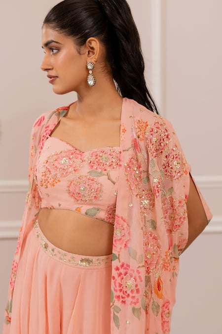 Buy Paulmi And Harsh Pink Georgette Embroidery, Sequins Round Neck Floral Jacket Set Online at Aza Fashions Buy_Paulmi And Harsh_Pink Georgette Embroidery, Sequins Round Neck Floral Jacket Set _Online_at_Aza_Fashions