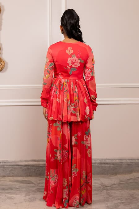 Paulmi And Harsh Floral Printed Peplum Tunic & Palazzo Set 