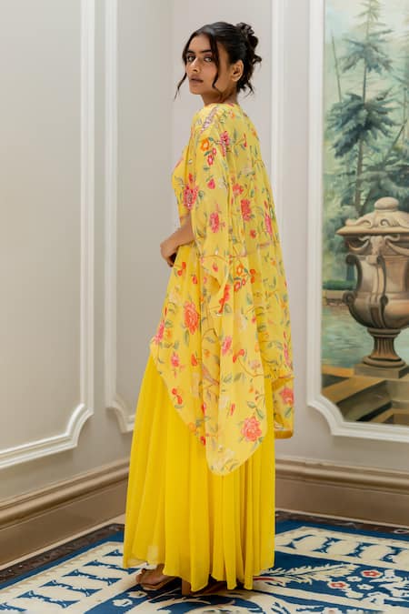 Paulmi And Harsh Floral Printed Yellow Blouse & Palazzo Set 
