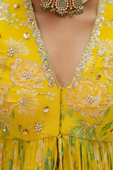 Buy Paulmi And Harsh Yellow Georgette Sequins, Embroidery V-neck Floral Peplum Tunic And Palazzo Set Online at Aza Fashions Buy_Paulmi And Harsh_Yellow Georgette Sequins, Embroidery V-neck Floral Peplum Tunic And Palazzo Set _Online_at_Aza_Fashions