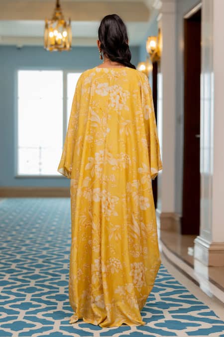 Paulmi And Harsh Yellow Gokul Chinia Printed Kaftan  