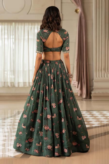 Paulmi And Harsh Green Floral Print Lehenga Set 