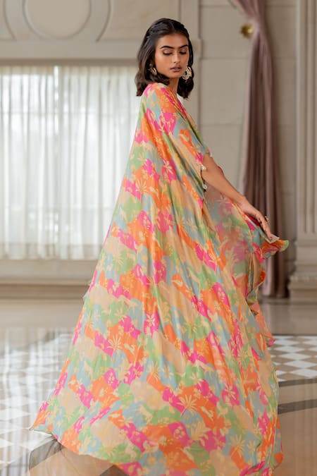 Paulmi And Harsh Pink Georgette Embroidery Round Neck Multi Printed Jacket Set at Aza Fashions Paulmi And Harsh_Pink Georgette Embroidery Round Neck Multi Printed Jacket Set _at_Aza_Fashions