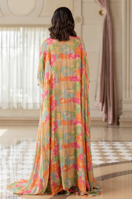 Shop Paulmi And Harsh Pink Georgette Embroidery Round Neck Multi Printed Jacket Set at Aza Fashions Shop_Paulmi And Harsh_Pink Georgette Embroidery Round Neck Multi Printed Jacket Set _at_Aza_Fashions