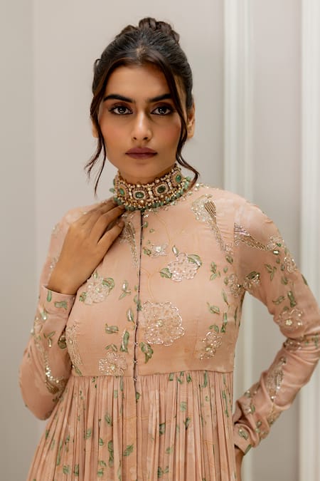 Buy Paulmi And Harsh Pink Georgette Embroidery, Beads Mandarin Collar Old Rose Anarkali Online at Aza Fashions Buy_Paulmi And Harsh_Pink Georgette Embroidery, Beads Mandarin Collar Old Rose Anarkali _Online_at_Aza_Fashions