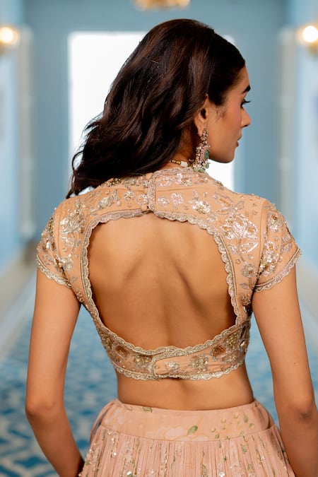 Shop Paulmi And Harsh Pink Georgette, Organza Sequins, Embroidery Round Neck Old Rose Lehenga Set Online at Aza Fashions Shop_Paulmi And Harsh_Pink Georgette, Organza Sequins, Embroidery Round Neck Old Rose Lehenga Set _Online_at_Aza_Fashions