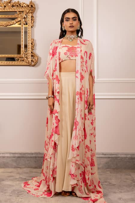 Paulmi And Harsh Floral Print Georgette Jacket Set 