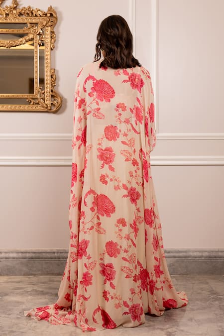 Paulmi And Harsh Floral Print Georgette Jacket Set 