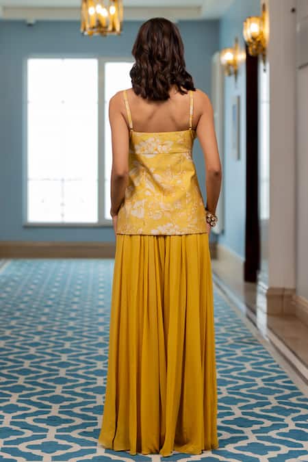 Paulmi And Harsh Embroidered Yellow Kurta & Palazzo Set 