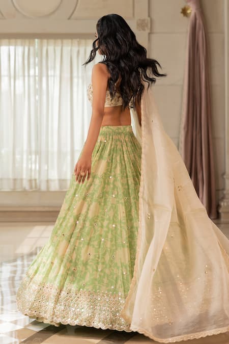Paulmi And Harsh Designer Green Lehenga Set 