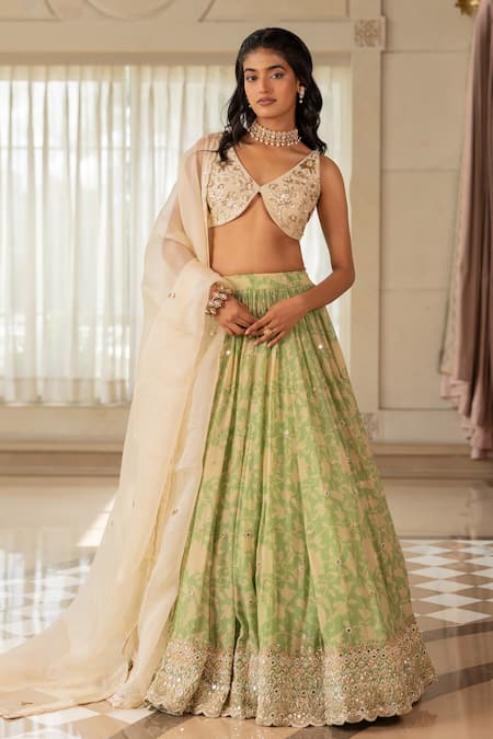 Paulmi And Harsh Designer Green Lehenga Set 
