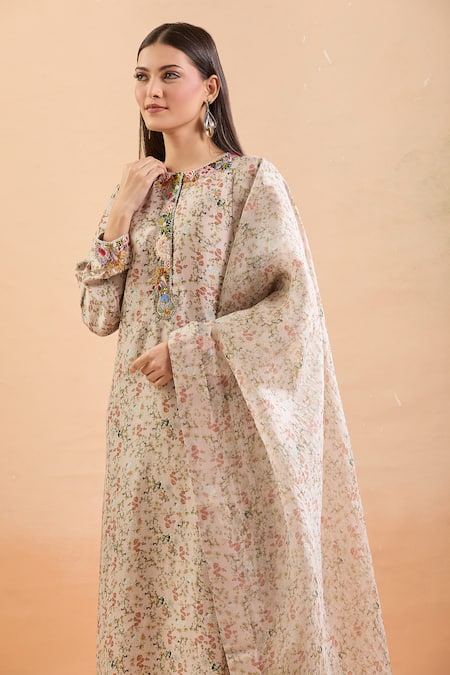 Buy Anamika Khanna Multi Color Sequins, Beads Round Neck Blossom Print Kurta Set Online at Aza Fashions Buy_Anamika Khanna_Multi Color Sequins, Beads Round Neck Blossom Print Kurta Set_Online_at_Aza_Fashions