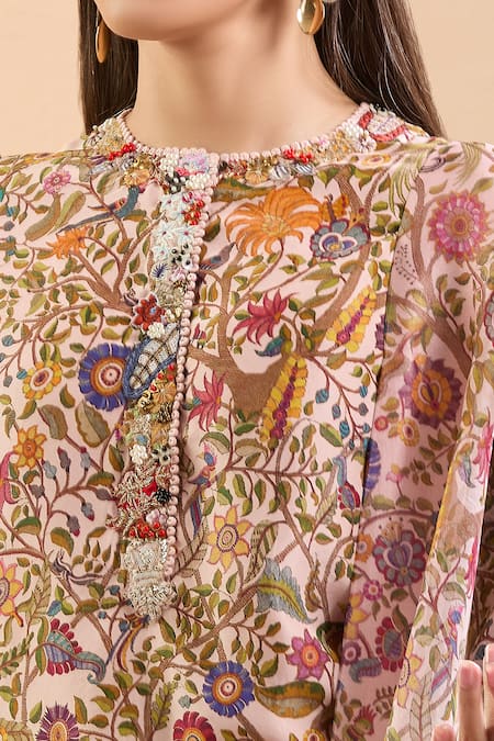 Buy_Anamika Khanna_Multi Color Beads, Sequins Round Neck Bloom Print Kurta Set