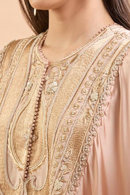 Anamika Khanna Pink Beads, Sequins Round Neck Floral Embroidered Kaftan Set Online at Aza Fashions Anamika Khanna_Pink Beads, Sequins Round Neck Floral Embroidered Kaftan Set_Online_at_Aza_Fashions