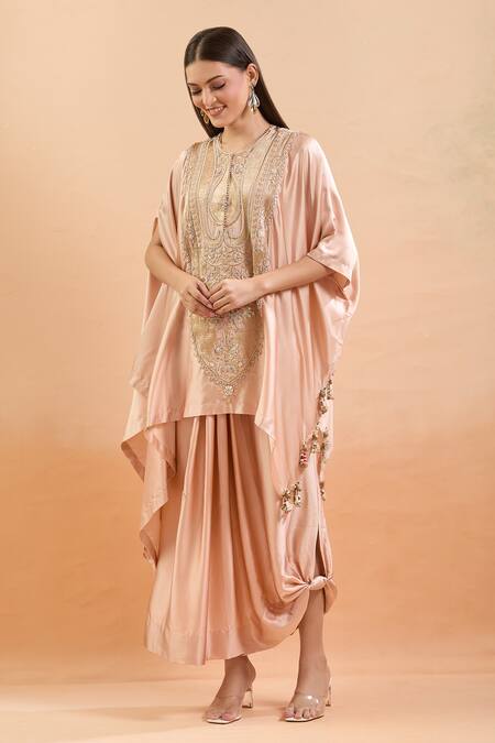 Shop Anamika Khanna Pink Beads, Sequins Round Neck Floral Embroidered Kaftan Set Online at Aza Fashions Shop_Anamika Khanna_Pink Beads, Sequins Round Neck Floral Embroidered Kaftan Set_Online_at_Aza_Fashions