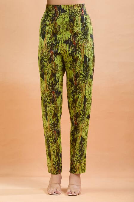 Buy Anamika Khanna Green Beads, Sequins Round Neck Abstract Print Kurta Pant Set Buy_Anamika Khanna_Green Beads, Sequins Round Neck Abstract Print Kurta Pant Set