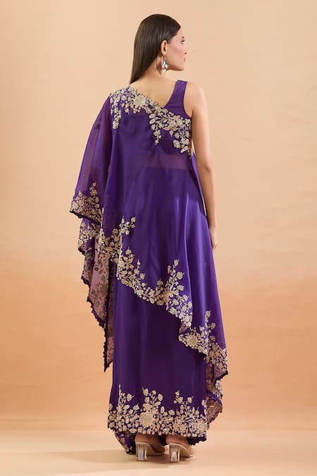 Anamika Khanna Floral Sequin Embroidered Cape Skirt Set 