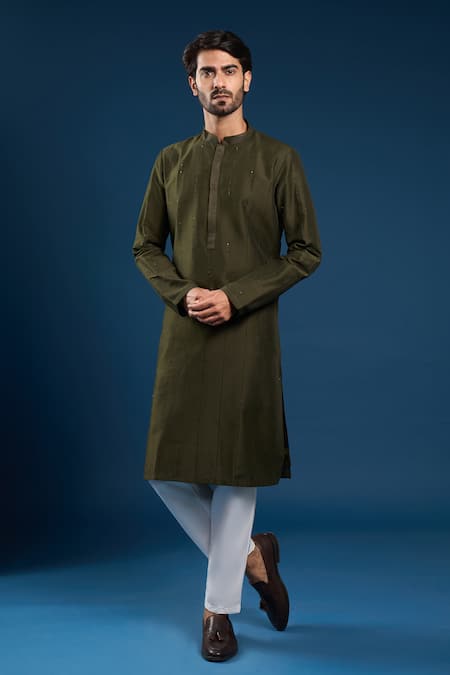 Arihant Rai Sinha Olive Green Cotton Silk Kurta Set 