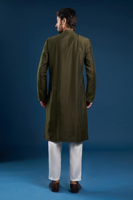 Arihant Rai Sinha Olive Green Cotton Silk Kurta Set 