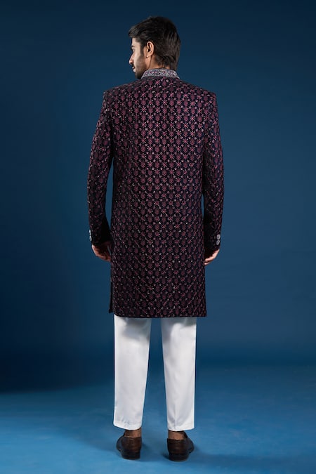 Arihant Rai Sinha Navy Blue Velvet Sherwani Set 