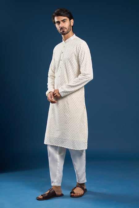 Arihant Rai Sinha_Beige Georgette, Cotton Sequins, Embroidery Thread Kurta Set _Online_at_Aza_Fashions