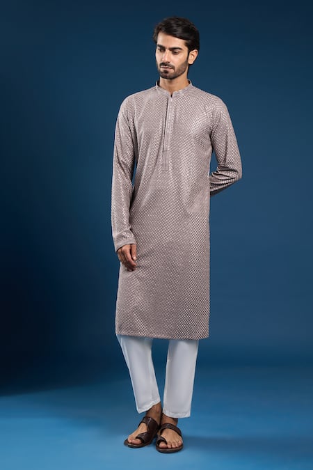 Arihant Rai Sinha Gray Georgette, Cotton Sequins, Light Grey Thread Work Kurta And Pant Set at Aza Fashions Arihant Rai Sinha_Gray Georgette, Cotton Sequins, Light Grey Thread Work Kurta And Pant Set _at_Aza_Fashions