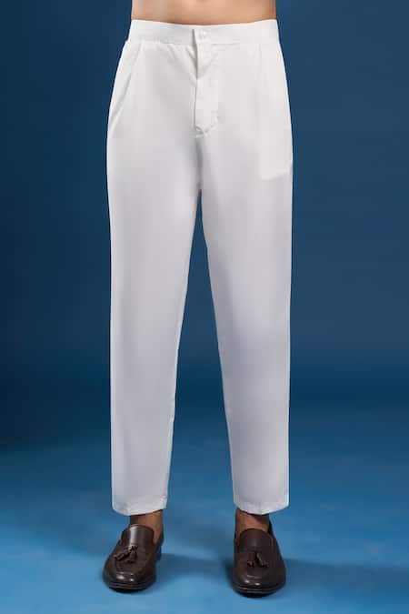 Arihant Rai Sinha_Wine Georgette, Cotton Sequins, Embroidery Thread Work Kurta And Cream Pant Set_Online_at_Aza_Fashions