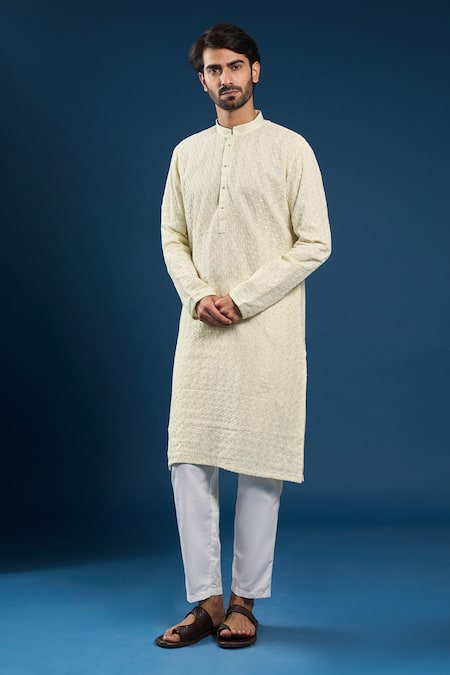 Buy_Arihant Rai Sinha_Beige Georgette, Cotton Embroidery, Sequins Thread Kurta Set _Online_at_Aza_Fashions