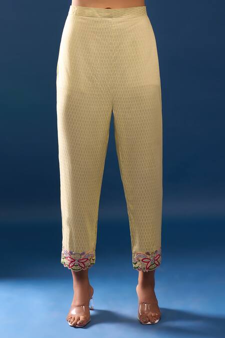 Shop_Samyukta Singhania_Green Cotton Embroidery Collared Pant Set _Online_at_Aza_Fashions