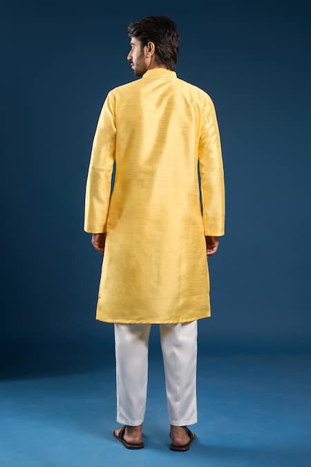 Arihant Rai Sinha Light Yellow Dupion Silk Kurta Set 