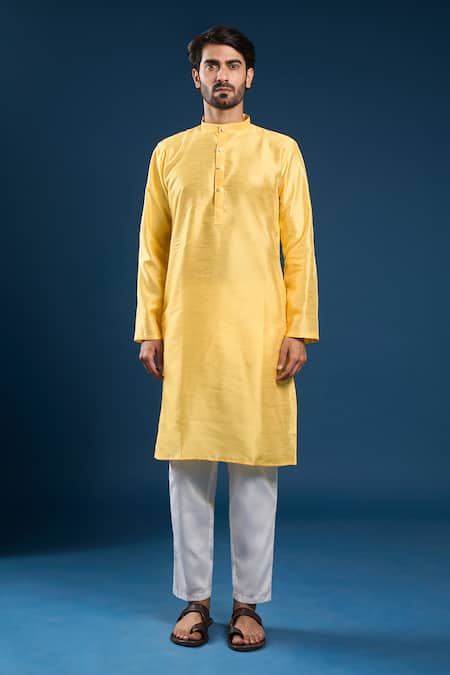 Shop_Arihant Rai Sinha_Yellow Silk, Cotton Light Dupion Kurta Set _Online_at_Aza_Fashions